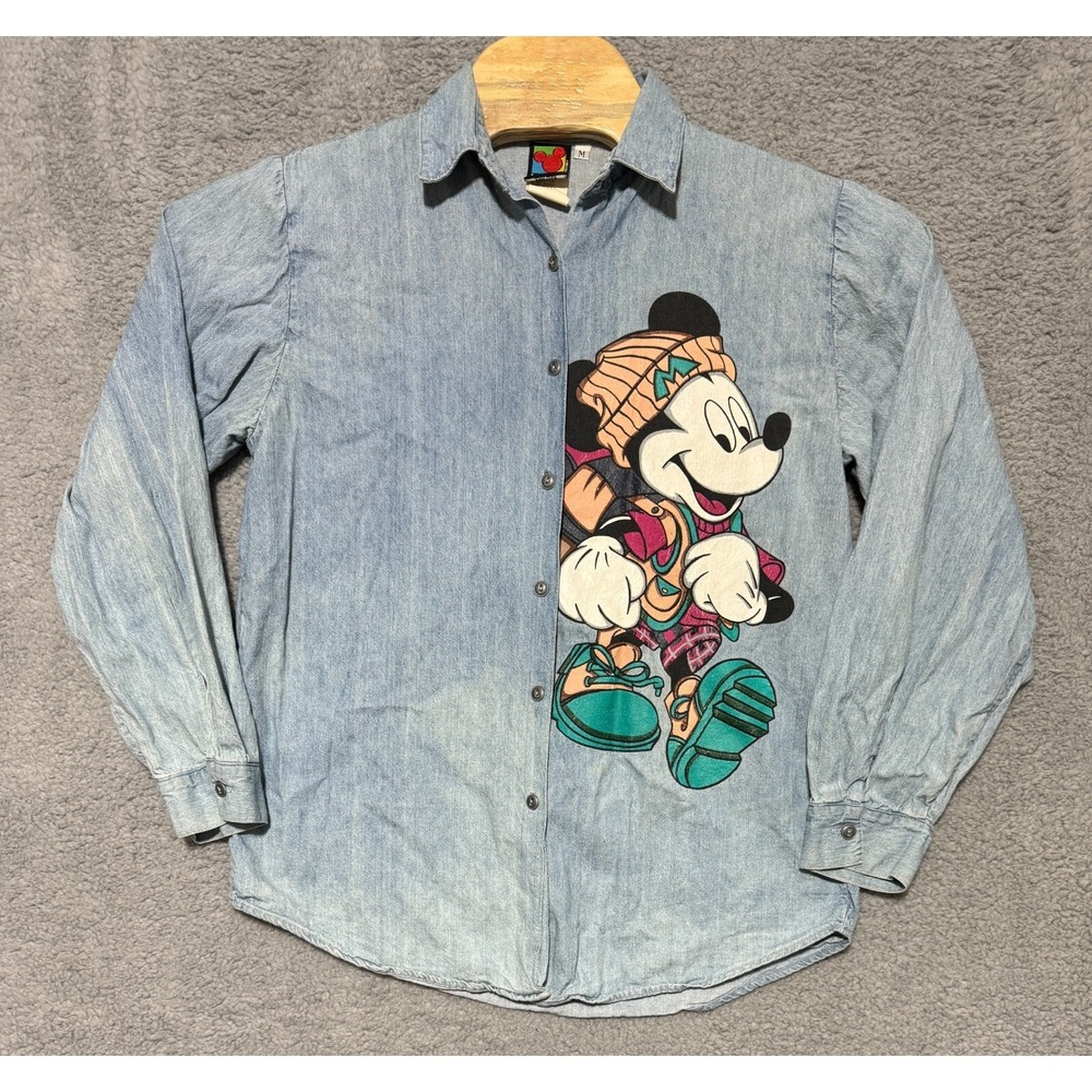 Vintage Jerry Leigh Disney Mickey Mouse Unlimited Chambray Shirt Womens M Loose